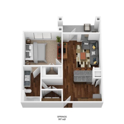 A1A-S floor plan, 1 bedroom and 1 bathroom