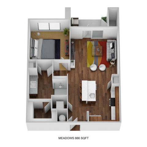 A1B-M floor plan, 1 bedroom and 1 bathroom
