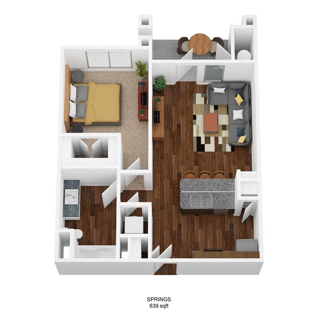 A1B-S floor plan, 1 bedroom and 1 bathroom