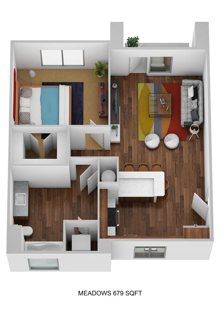 A1C-M floor plan, 1 bedroom and 1 bathroom
