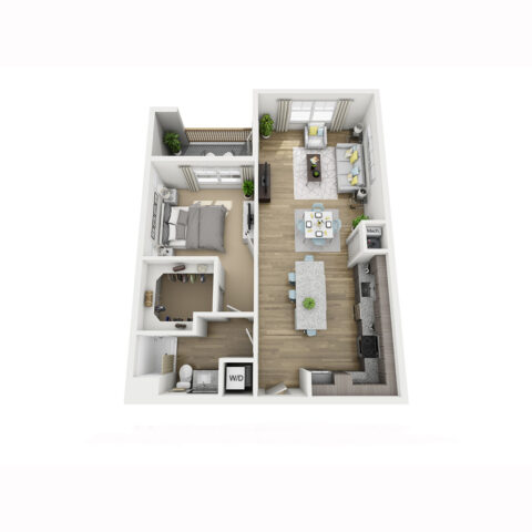 A1C-P floor plan, 1 bedroom and 1 bathroom