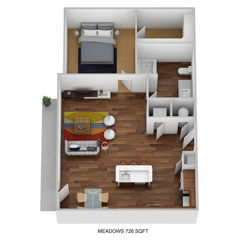 A1D-M floor plan, 1 bedroom and 1 bathroom