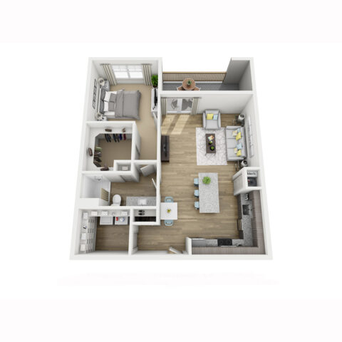 A1D-P floor plan, 1 bedroom and 1 bathroom