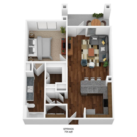 A1D-S floor plan, 1 bedroom and 1 bathroom