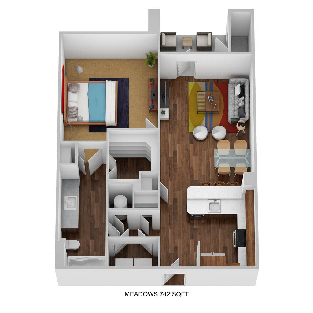 A1E-M floor plan, 1 bedroom and 1 bathroom