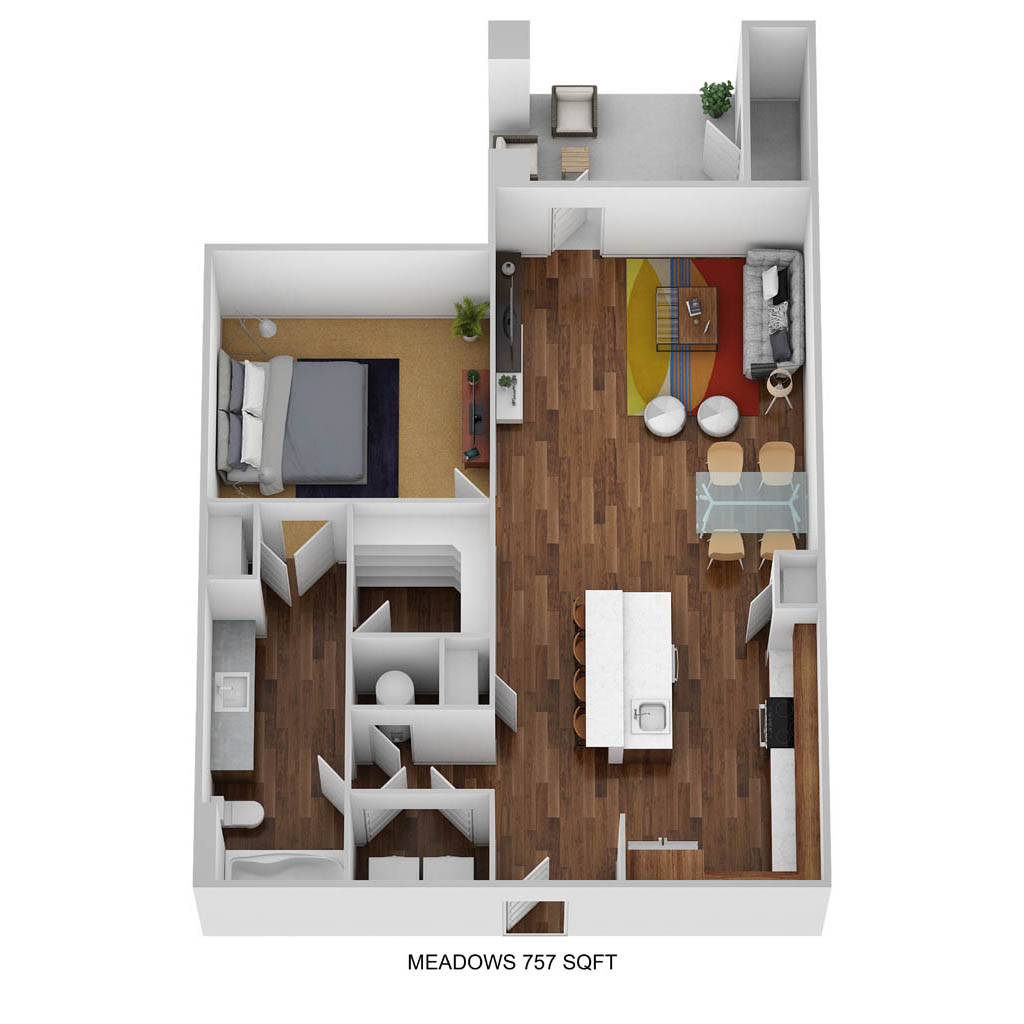 A1F-M floor plan, 1 bedroom and 1 bathroom