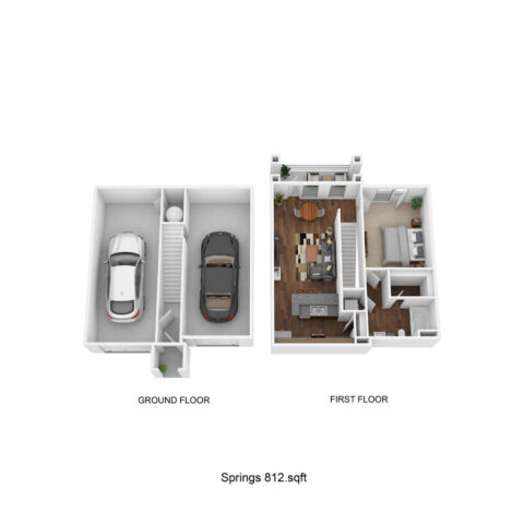 A1F-S floor plan, 1 bedroom and 1 bathroom