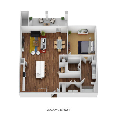 A1G-M floor plan, 1 bedroom and 1 bathroom