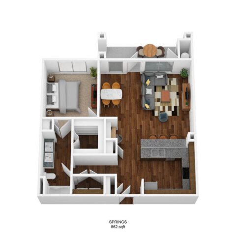 A1G-S floor plan, 1 bedroom and 1 bathroom