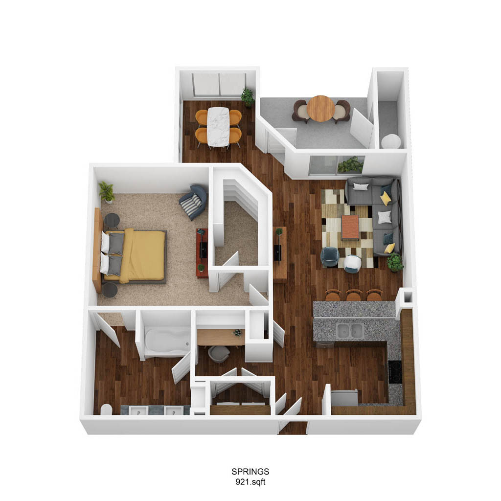 A1H-S floor plan, 1 bedroom and 1 bathroom