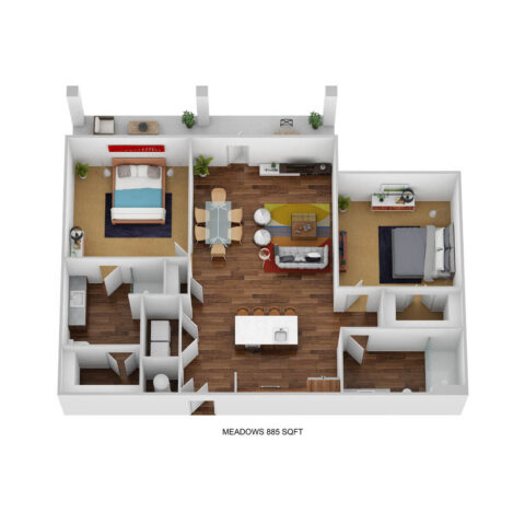B2A-M floor plan, 2 bedroom and 2 bathroom