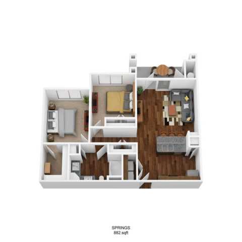 B2A-S floor plan, 2 bedroom and 1 bathroom