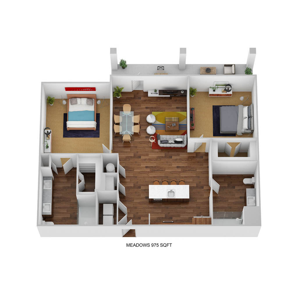 B2B-M floor plan, 2 bedroom and 2 bathroom