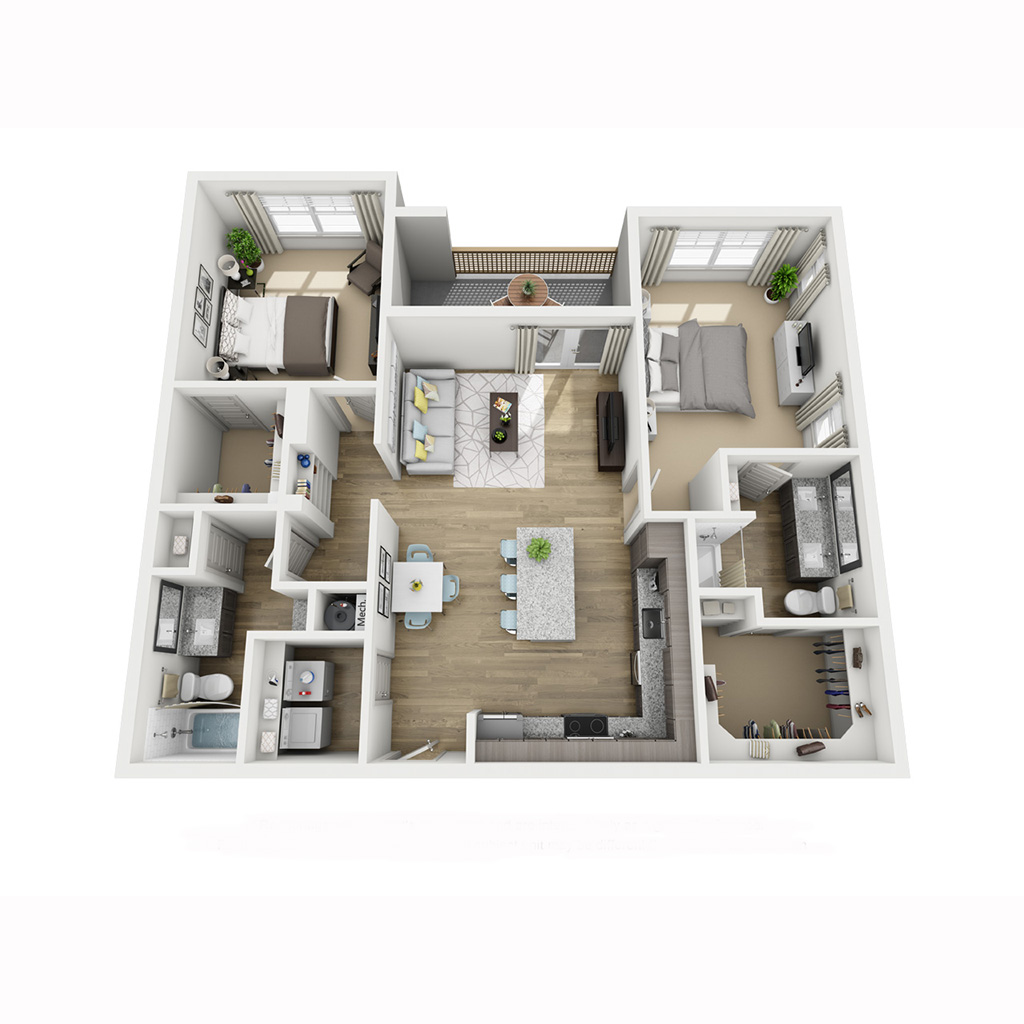 B2B-P floor plan, 2 bedroom and 2 bathroom