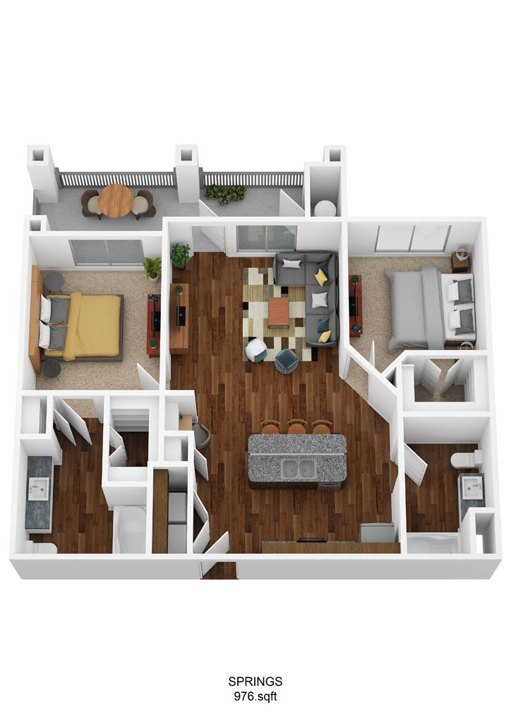B2B-S floor plan, 2 bedroom and 2 bathroom