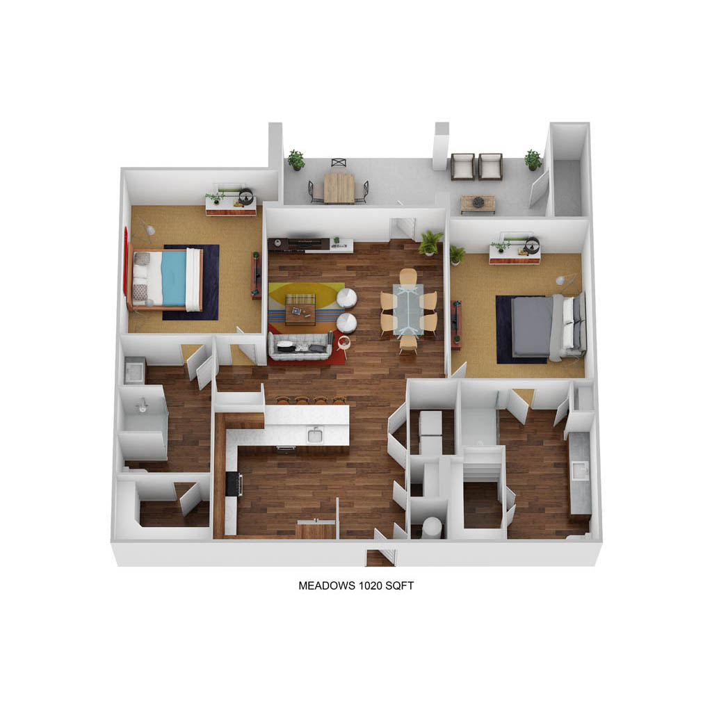 B2C-M floor plan, 2 bedroom and 2 bathroom