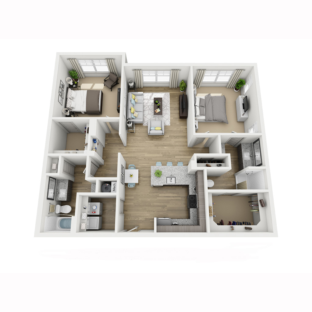 B2C-P floor plan, 2 bedroom and 2 bathroom