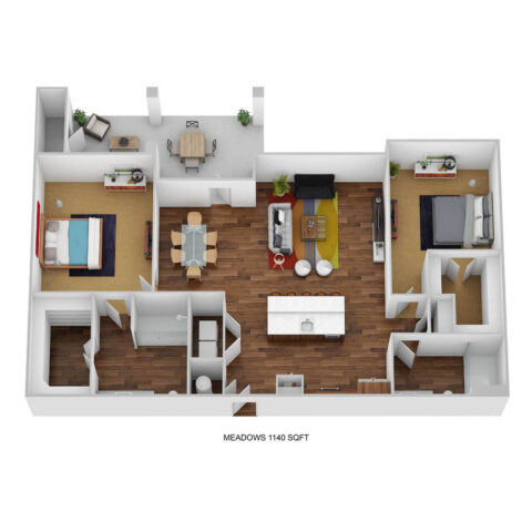 B2D-M floor plan, 2 bedroom and 2 bathroom