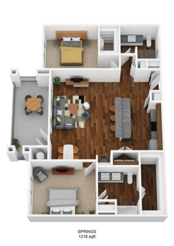B2D-S floor plan, 2 bedroom and 2 bathroom