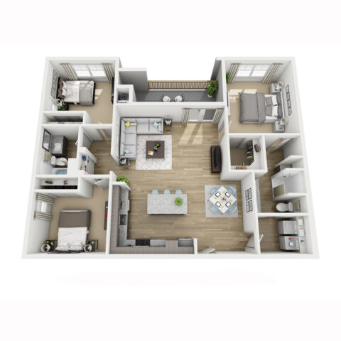 C2A-P floor plan, 3 bedroom and 2 bathroom