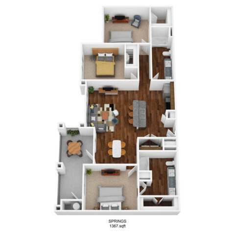 C2A-S floor plan, 3 bedroom and 2 bathroom