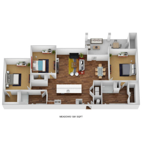 C2B-M floor plan, 3 bedroom and 2 bathroom